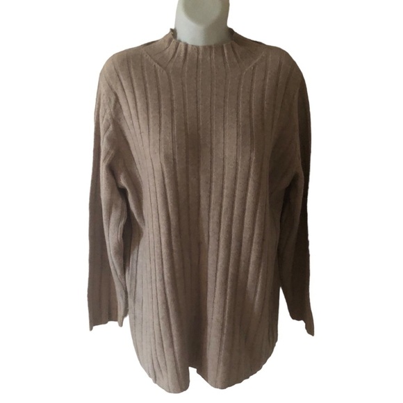 Garnet Hill 100% 2 Ply Cashmere Ribbed Mock Neck Sweater Sz. M 3/4 Sleeve Fall - Picture 1 of 6